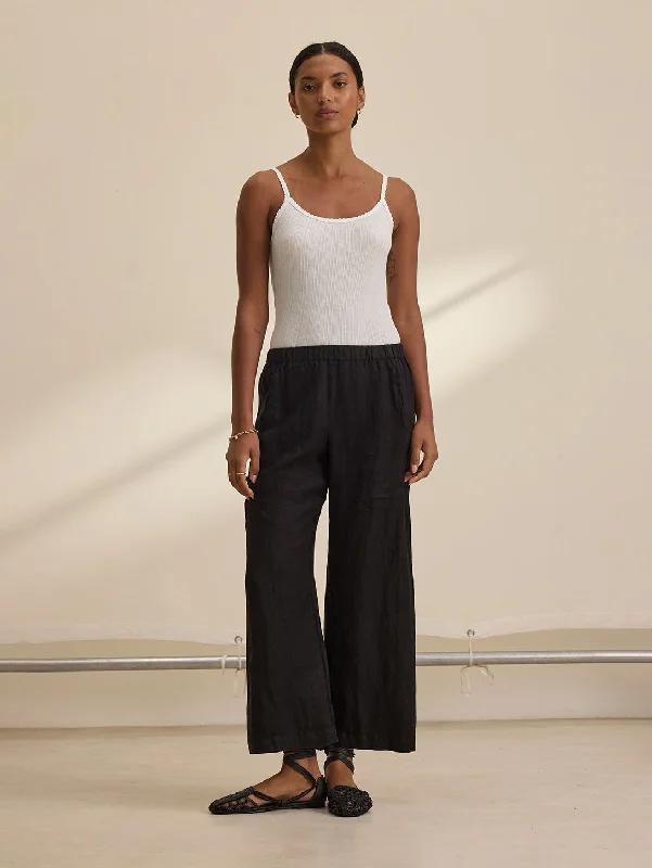 Lola Linen Pant - Black Soft Stretch Pants