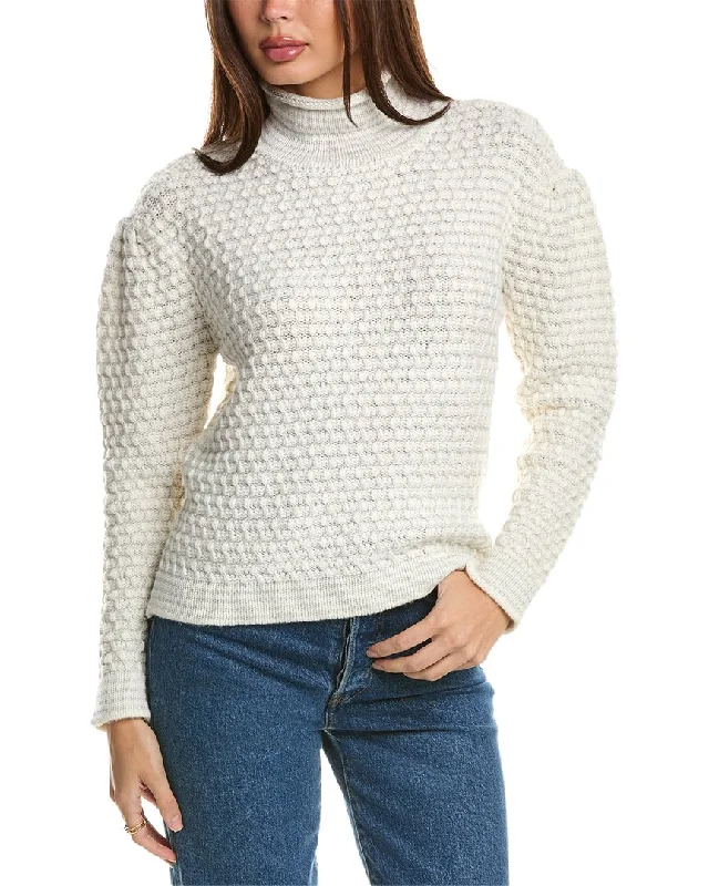 Forte Cashmere Lurex Textured Funnel Wool & Cashmere-Blend Sweater Zippered Buttoned Snapped