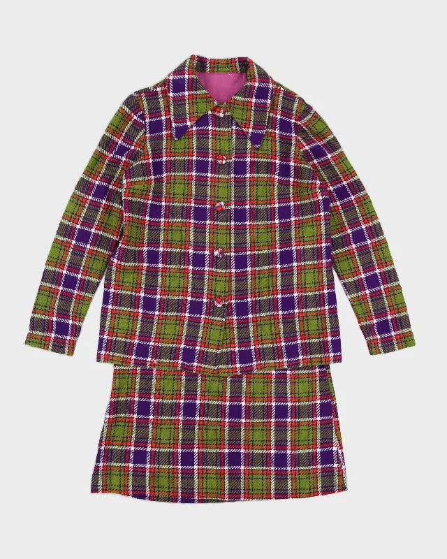 Vintage Purple & Green Plaid Two Piece - Skirt Suit - S/M corduroy skirt durable