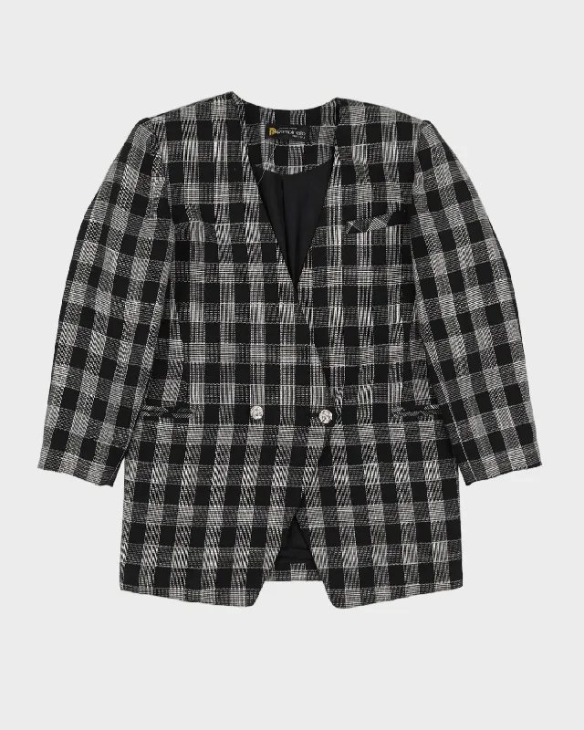 00s Black And White Checked Blazer Jacket - M Cotton Jacket Linen Jacket Terry Jacket 00s Black And White Checked Blazer Jacket - M Cotton Jacket Linen Jacket Terry Jacket