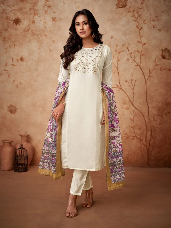 Off White Attractive Readymade Pant Suit Printed Designer Embroidery Work Comfortable Fleece Pants Off White Attractive Readymade Pant Suit Printed Designer Embroidery Work Comfortable Fleece Pants