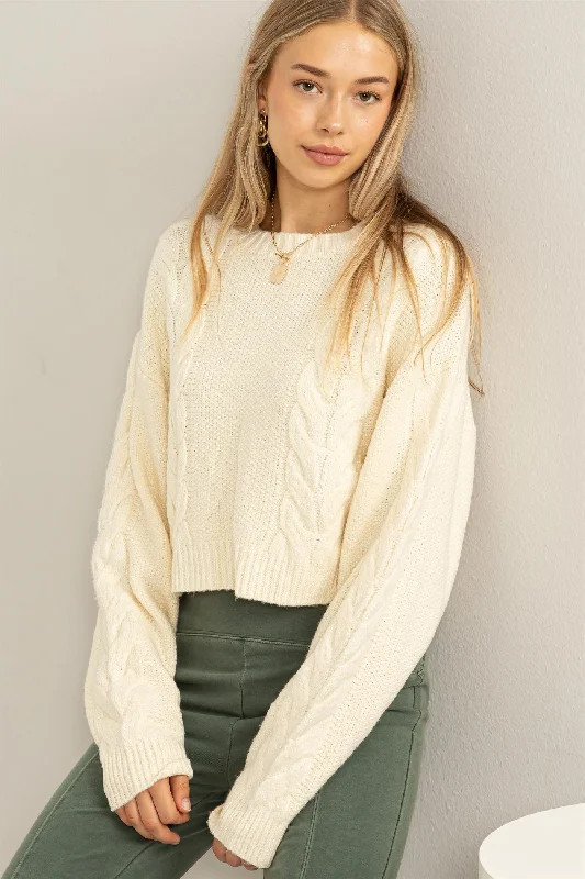 Keep Me Cozy Cable Knit Sweater || Cream or Toffee Long Sweater Short Sweater Cropped Sweater