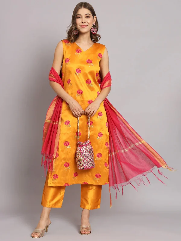 Mustard Trendy Designer Readymade Pant Suit With Embroidery Work Cozy Lounge Pants