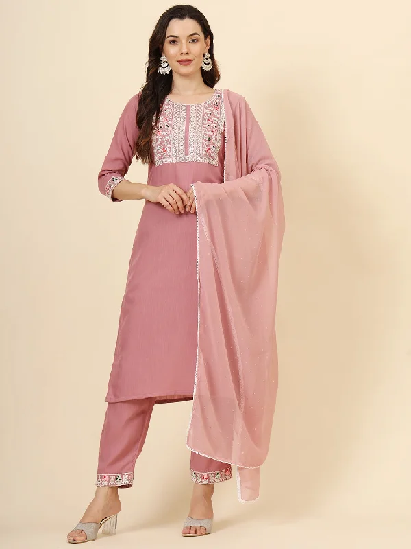 Pink Attractive Looking Readymade Pant Suit With Designer Embroidery Work Lightweight Jogger Pants Pink Attractive Looking Readymade Pant Suit With Designer Embroidery Work Lightweight Jogger Pants