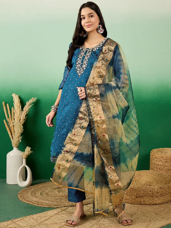 Blue Designer Readymade Pant Suit With Printed Hand Work Comfortable Jogging Pants