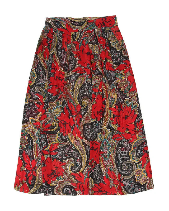 1990's Black And Red Patterned Midi Skirt - S chiffon skirt airy