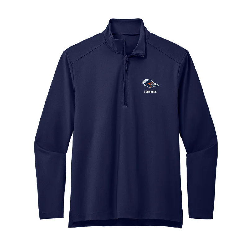 UTSA - NCAA Women's Cross Country : Jadyn Gonzales - Premium Quarter Zip Jacket Appliqued Jacket Beaded Jacket Sequined Jacket UTSA - NCAA Women's Cross Country : Jadyn Gonzales - Premium Quarter Zip Jacket Appliqued Jacket Beaded Jacket Sequined Jacket
