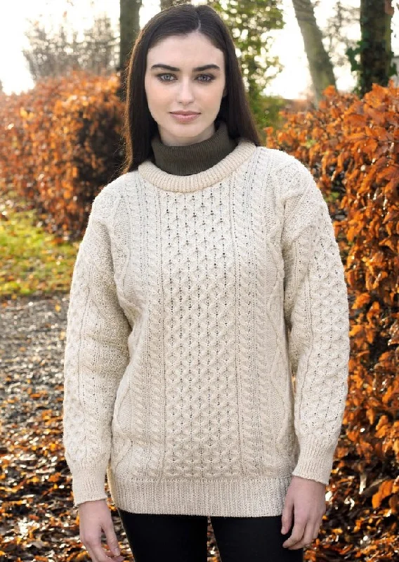 Inis Mor Aran Sweater | Natural Plaid Sweater Polka Dot Checkered