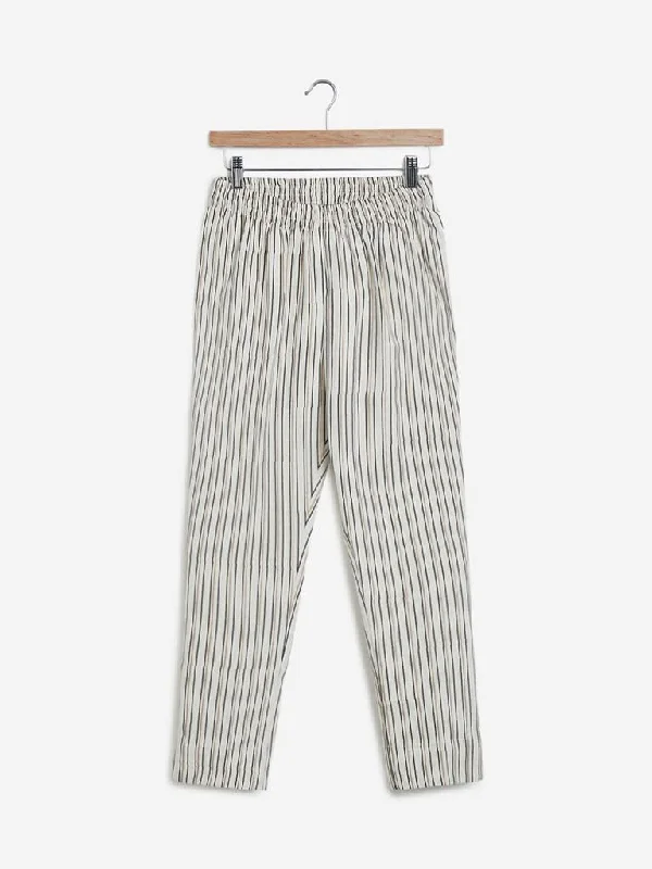 Utsa Off White Striped Ethnic Pants Fashionable Button-Up Pants