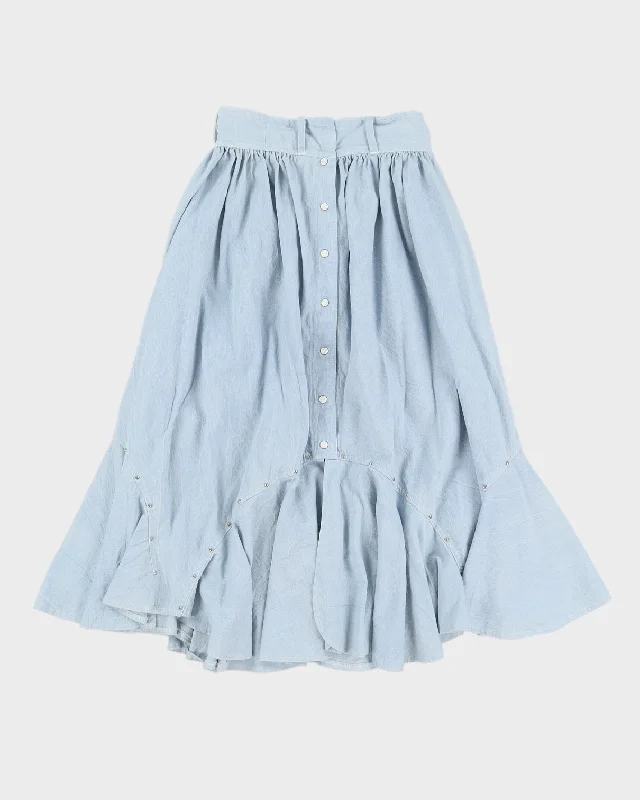 Vintage 90s Blue Button Down Cowgirl Skirt - M silk skirt smooth