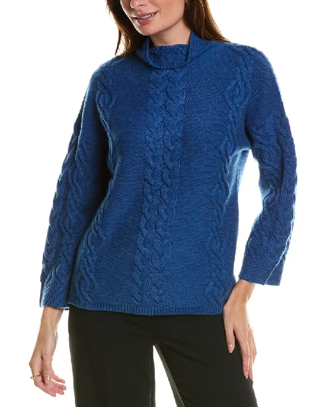 Forte Cashmere Placed Cable Funnel Neck Wool & Cashmere-Blend Sweater Anti-Pilling Anti-Shrink Durable