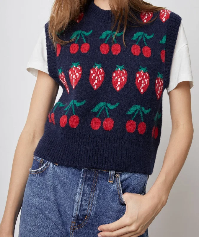 LIBBY SWEATER VEST - NAVY FRUIT STRIPE Oversized Loose Flowy