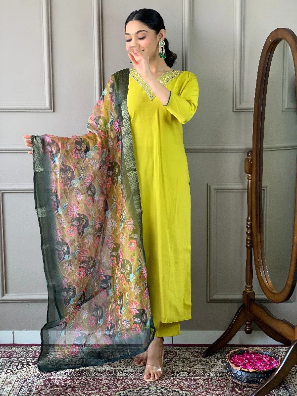 Lemon Attractive Readymade Pant Suit Printed Designer Embroidery Work Trendy Wide-Legged Trousers Lemon Attractive Readymade Pant Suit Printed Designer Embroidery Work Trendy Wide-Legged Trousers