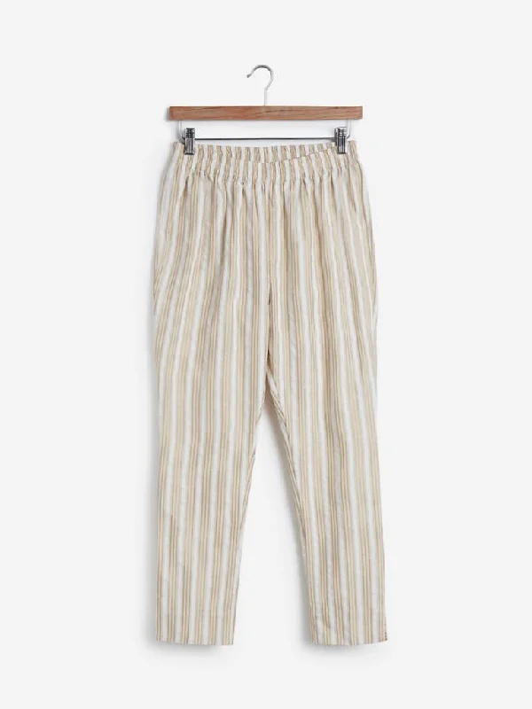Utsa Off White Striped Cropped Ethnic Pants Trendy Palazzo Pants