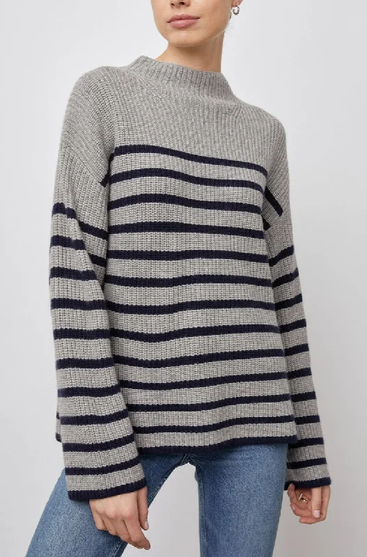CLAUDIA SWEATER - HEATHER NAVY STRIPE Fitted Slim Tailored