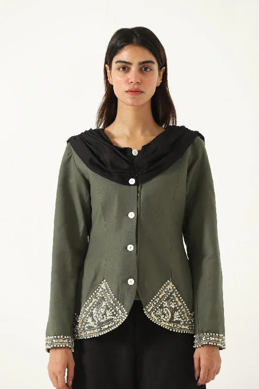 OLIVE GREEN EMBROIDERED JACKET Denim Jacket Leather Jacket Suede Jacket