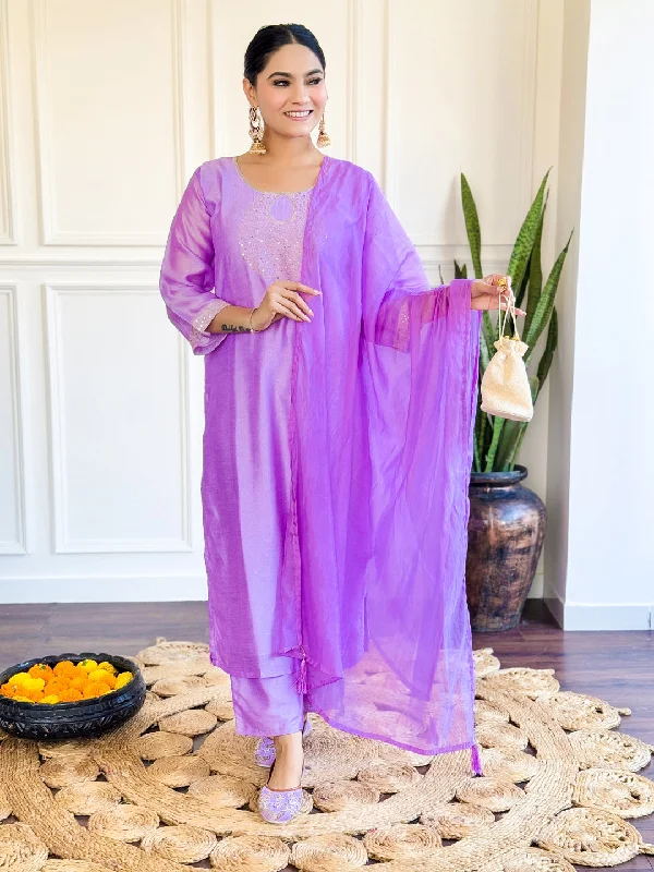 Purple Designer Readymade Pant Suit With Embroidery Work Trendy Tapered Pants