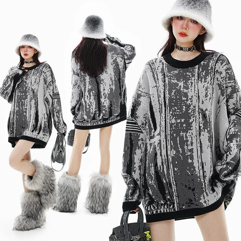 Retro Chic: Jacquard Contrast Crew Neck Sweater Notch Collar Peter Pan Collar Cowl Neck Retro Chic: Jacquard Contrast Crew Neck Sweater Notch Collar Peter Pan Collar Cowl Neck