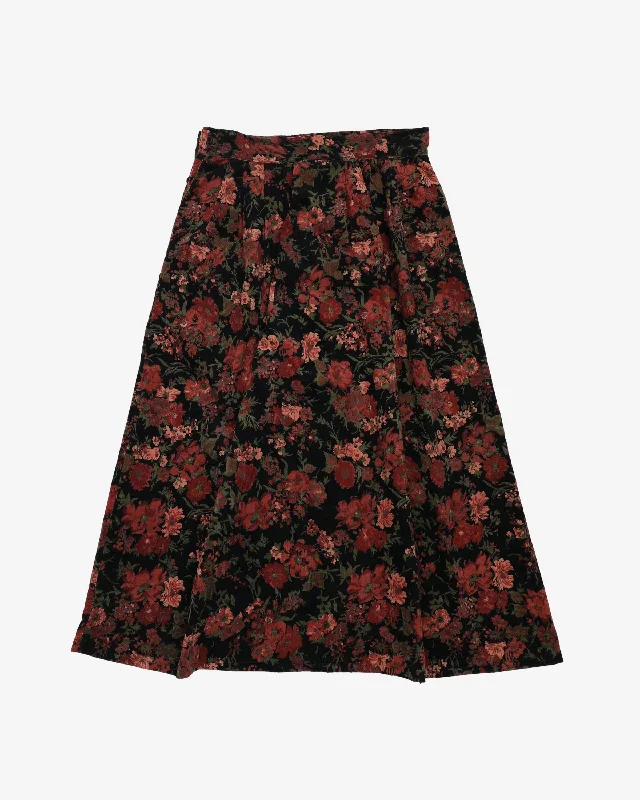 1990s Floral Cord Maxi Skirt - S velvet skirt luxury