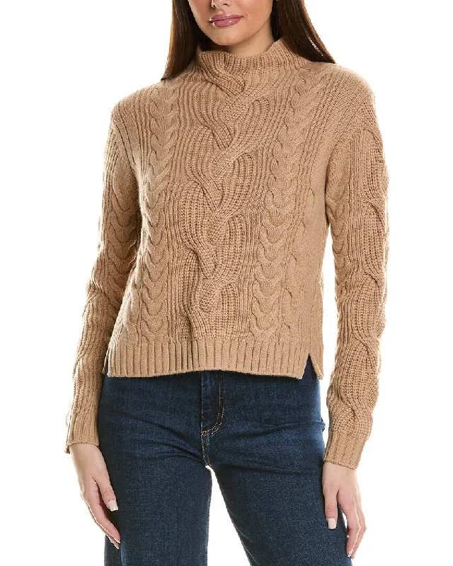 Hannah Rose Chunky Cable Funnel Neck Wool & Cashmere-Blend Sweater Stylish Fashionable Trendy
