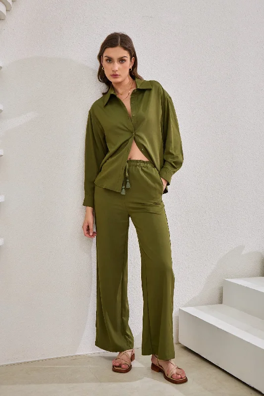 Page Khaki Green Cupro Pants Sleek Black Pants