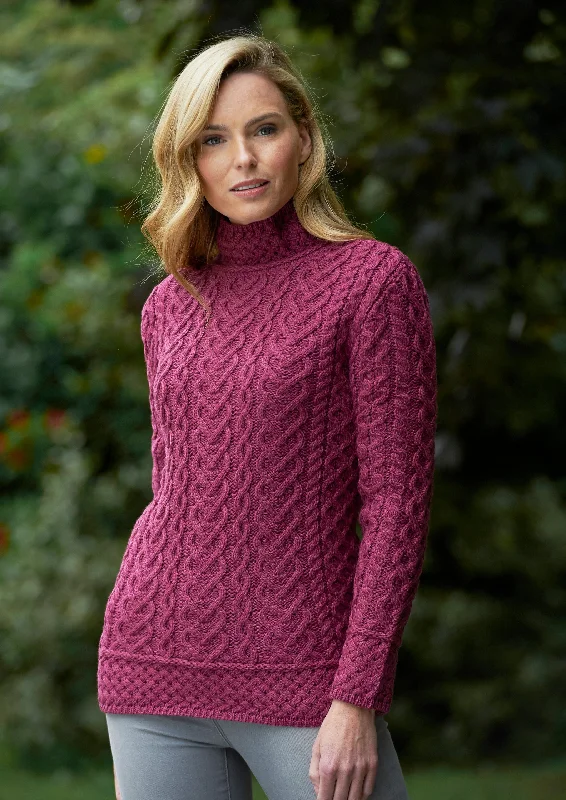 Aran Crafts Hearts High Neck Sweater | Magenta Terry Terry Cloth Terry Knit
