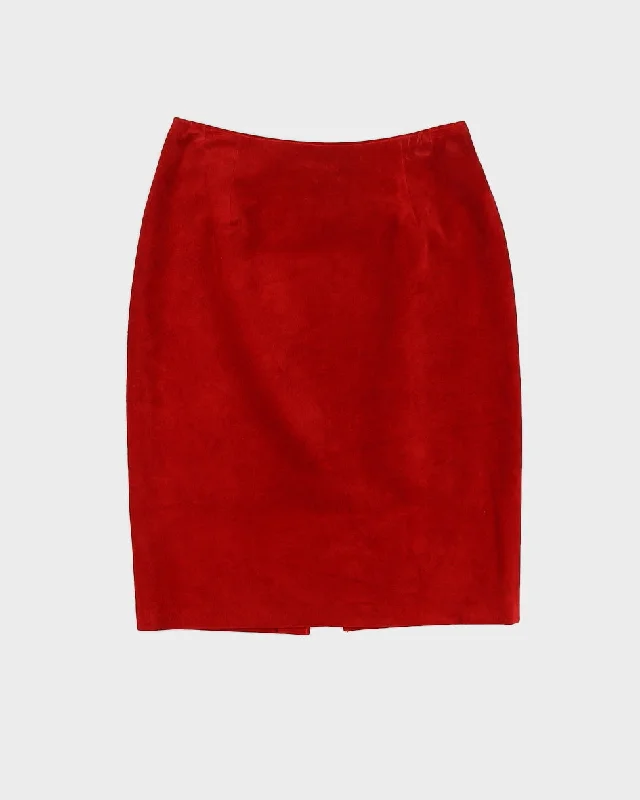 Vintage 90s Danier Red Suede Midi Skirt - M denim skirt casual
