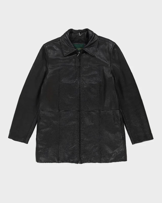 Black Leather Zip Jacket - M Fleece Jacket Down Jacket Parka