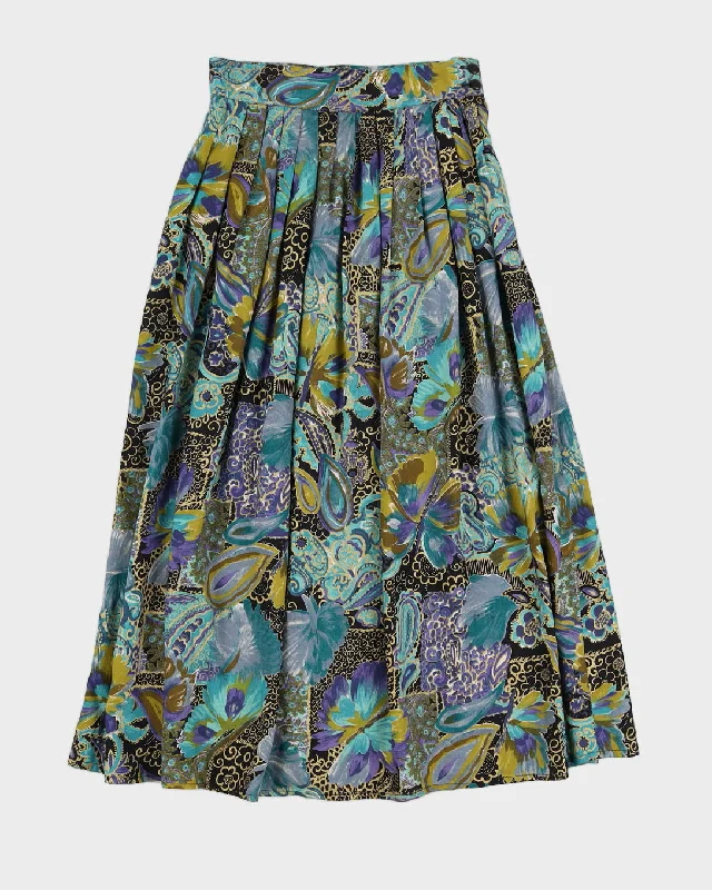 Vintage 90s Floral Pleated Midi Skirt - S linen skirt airy