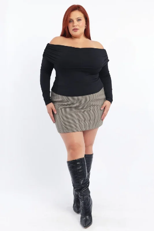 Brown Check Mini Skirt patchwork skirt art
