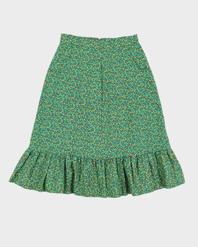Green Floral Patterned Skirt - S corduroy skirt cozy