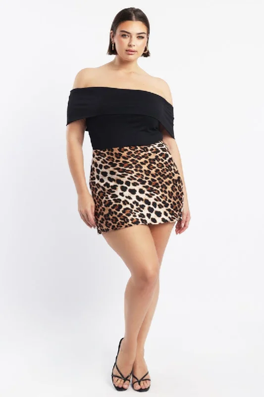 Brown Animal Print Leopard Satin Mini Skirt maxi skirt elegant