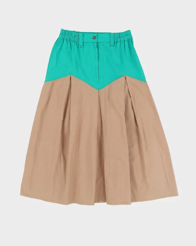 Vintage 1990s Green And Beige Midi Skirt - S mini skirt trendy