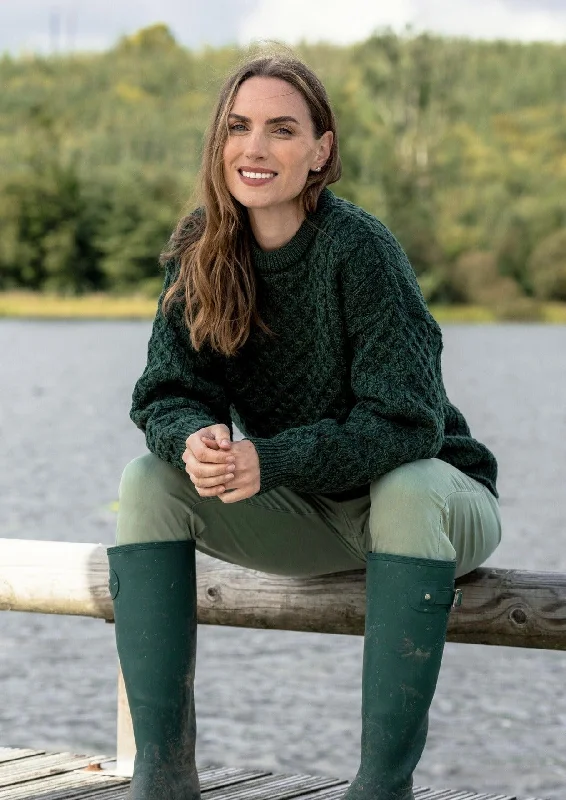 Aran Crew Neck Merino Sweater | Green Turtle Neck Boat Neck Asymmetrical Neck