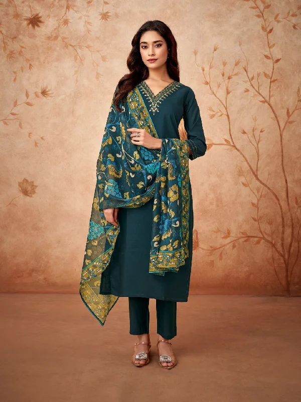 Teal Blue Attractive Looking Redaymade Pant Suit With Designer Embroidery Work Cozy Maternity Pants Teal Blue Attractive Looking Redaymade Pant Suit With Designer Embroidery Work Cozy Maternity Pants