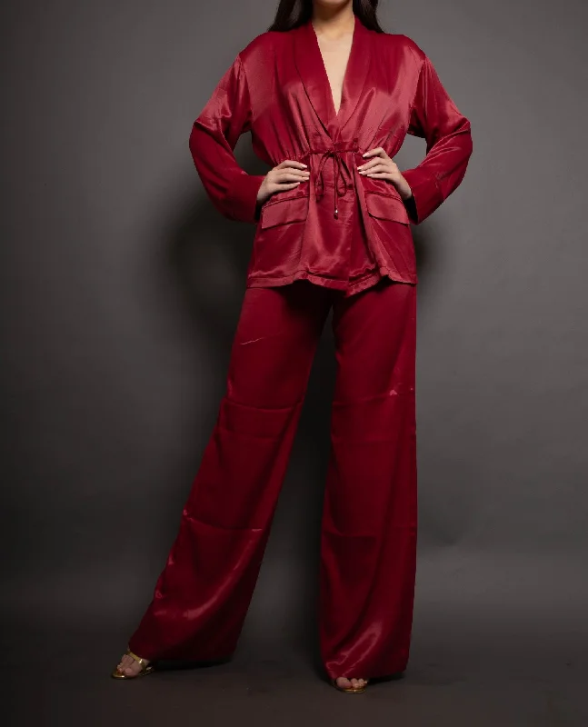 High Waist Soft Wine Pants Chic Slim Fit Pants