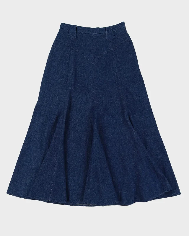 1990s Blue Denim Western Style Midi Skirt - S wrap skirt elegant