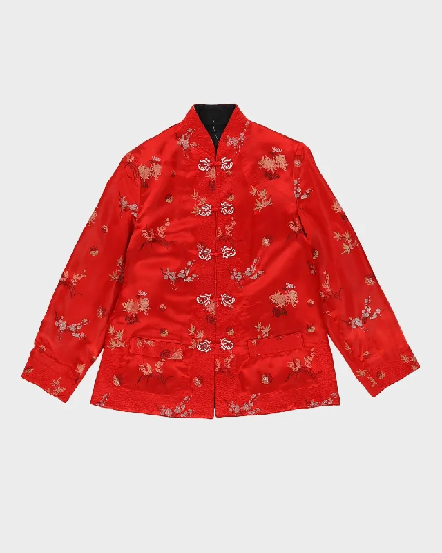 Reversible Red And Black Brocade Cheongsam Jacket - M Stand-Up Collar Roll-Neck Collar Turtle Neck Reversible Red And Black Brocade Cheongsam Jacket - M Stand-Up Collar Roll-Neck Collar Turtle Neck