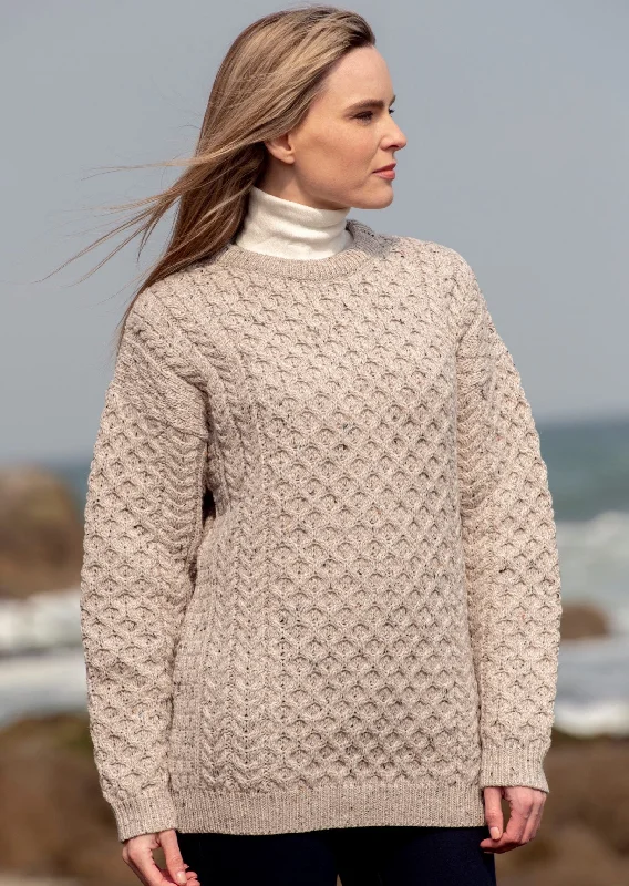 Aran Crew Neck Merino Sweater | Oatmeal Stretchy Elastic Breathable