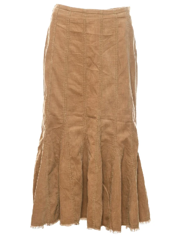 Y2K Corduroy Brown Midi Skirt - L wrap skirt elegant