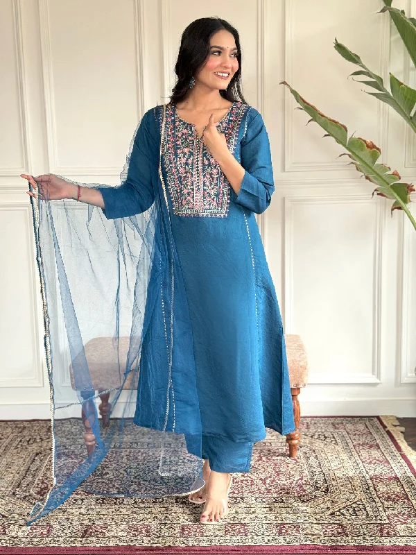 Teal Blue Designer Party Wear Readymade Pant Suit With Printed Embroidery Work Chic Checkered Pants Teal Blue Designer Party Wear Readymade Pant Suit With Printed Embroidery Work Chic Checkered Pants