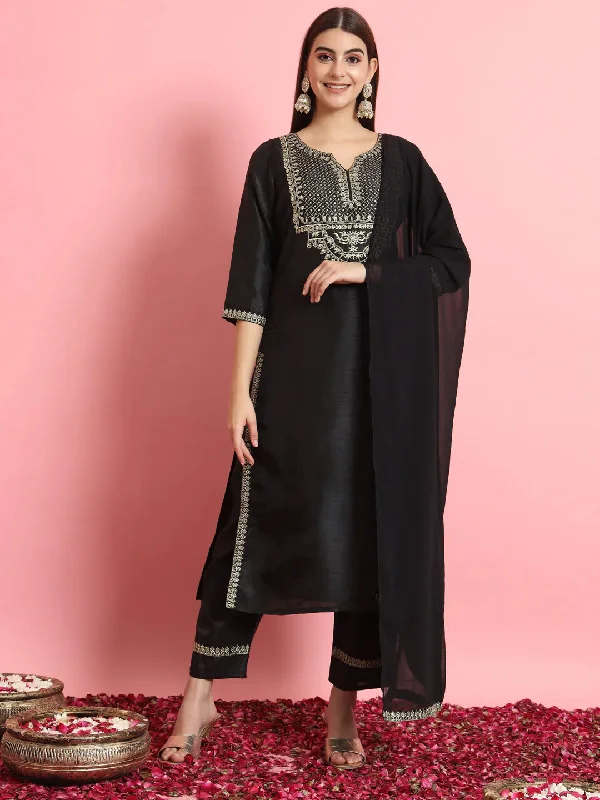 Black Designer Readymade Pant Suit With Embroidery Sequence Work Casual Drawstring Pants Black Designer Readymade Pant Suit With Embroidery Sequence Work Casual Drawstring Pants