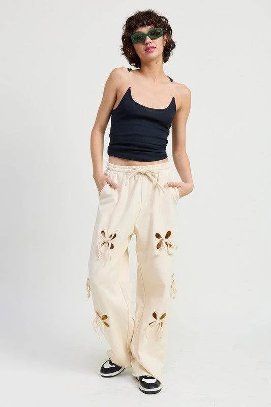 Emory Park French Terry Pants With Cutout Detail Soft Stretch Leggings