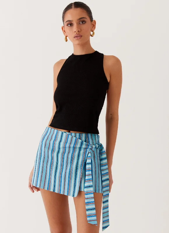 Steal Away Linen Wrap Skirt - Blue Stripe midi skirt versatile