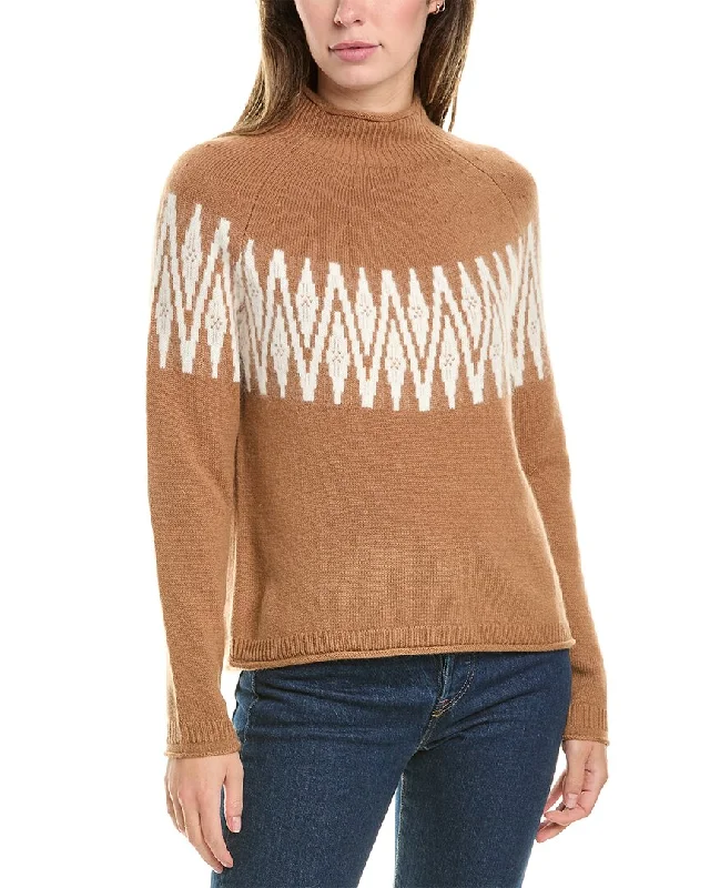 Hannah Rose Sunburst Fairisle Raglan Wool & Cashmere-Blend Sweater Spandex Blend Rayon Blend Denim Blend
