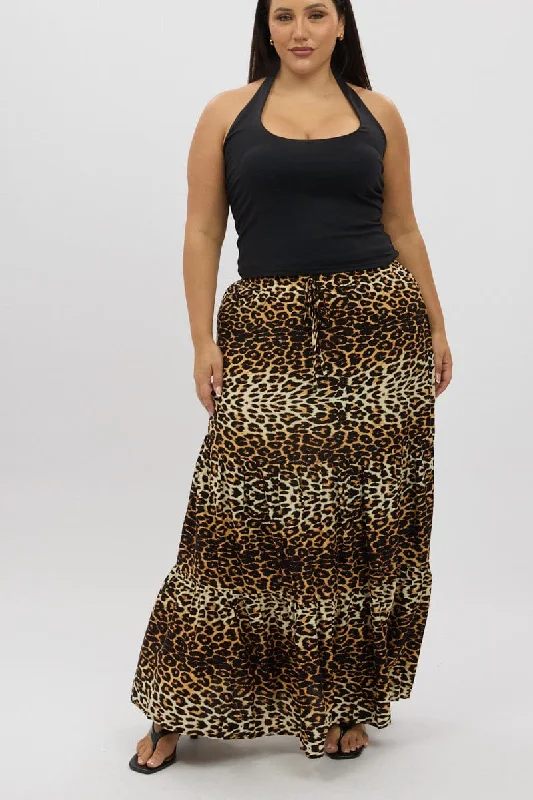 Black Animal Print Leopard Maxi Skirt cotton skirt soft