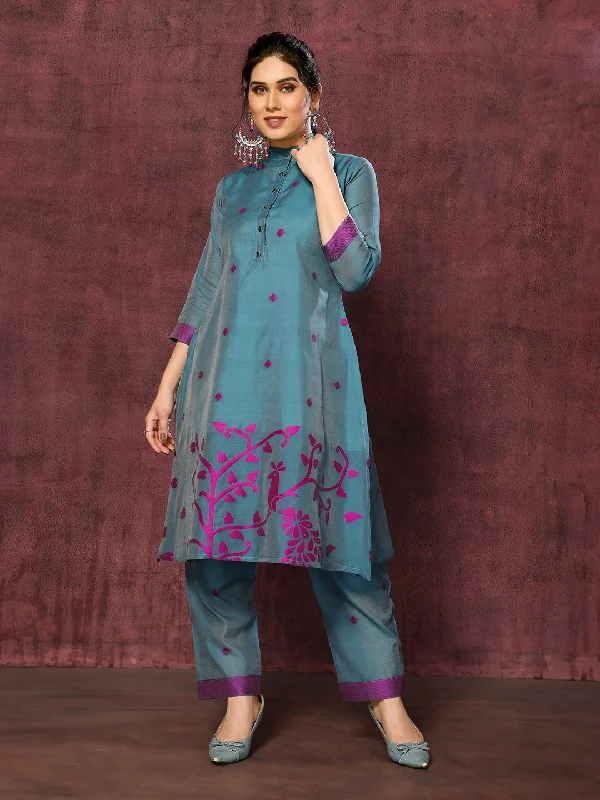 Grey Designer Readymade Pant Suit With Wevon Designer Work Soft Sweatpants Style