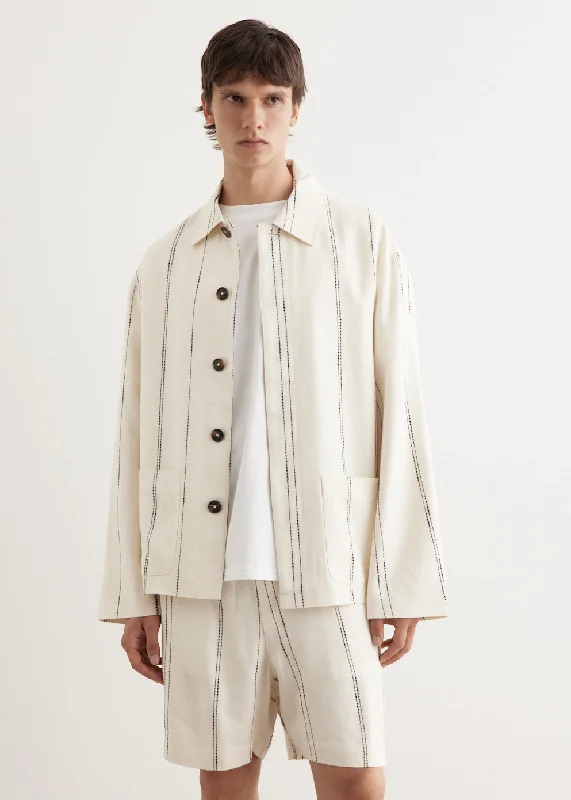 Woven Stripe Resort Jacket A-Line Jacket Boat Neck Shawl Collar