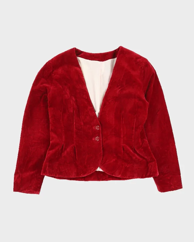 00s Raspberry Red Velvet Jacket - M Ribbed Jacket Pleated Jacket Ruffled Jacket