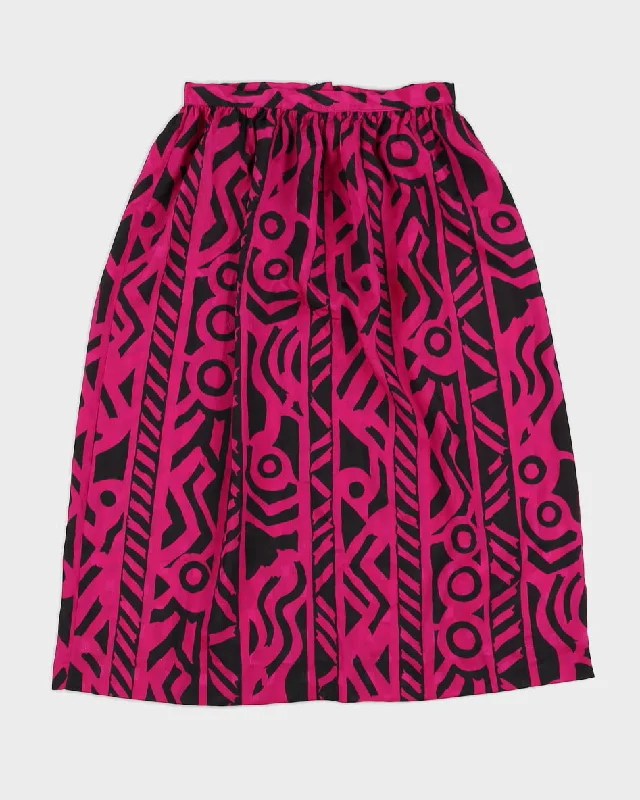 1990s Purple Patterned Midi Skirt - S lace skirt intricate